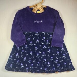 Kindergear Girls Purple‎ Velour Floral Long Sleeve Dress 24M Ruffle Hem